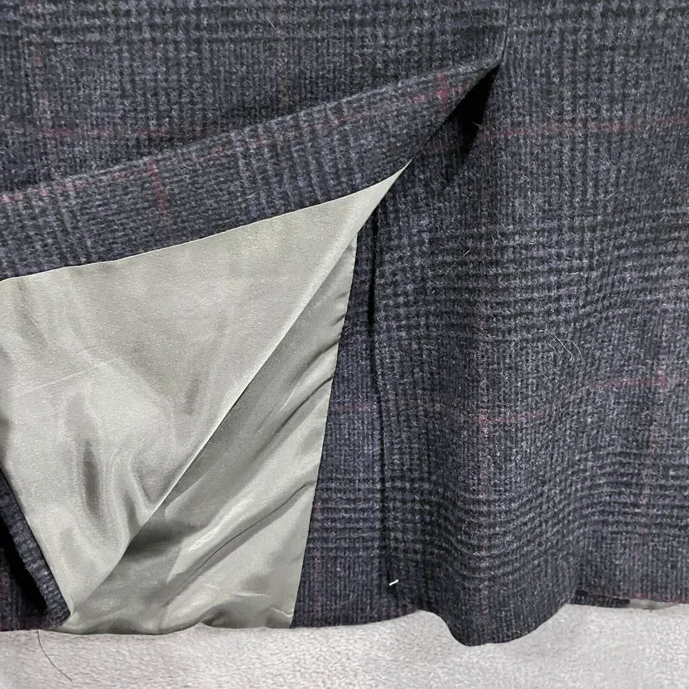 VTG Nordstrom J&F Blazer Men 42R 100% Wool Sport Coat‎ Plaid Navy